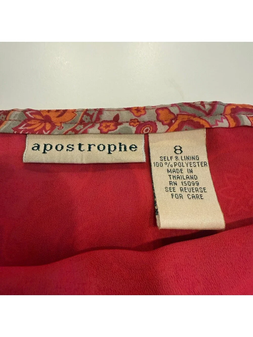 Vtg Apostrophe Women's Size 8 Red and Orange Paisley Tie Detail Coquette Skirt